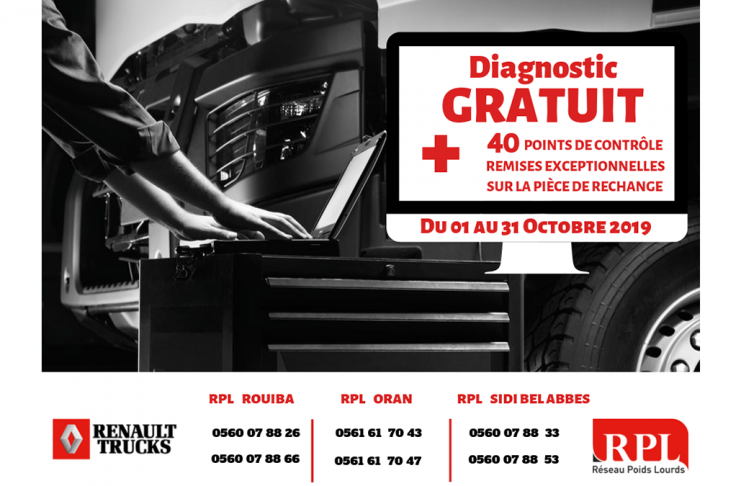 Renault Trucks Algérie diagnostic gratuit + 40 points de contrôle et des remises sur les pièces de rechange