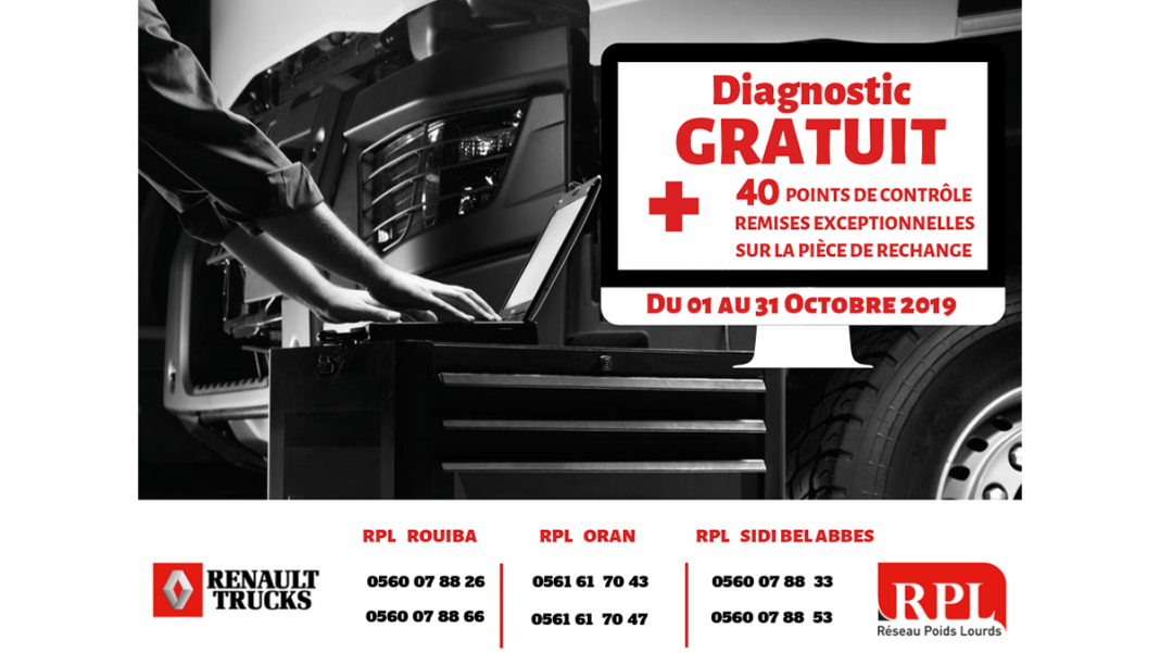 Renault Trucks Algérie diagnostic gratuit + 40 points de contrôle et des remises sur les pièces de rechange