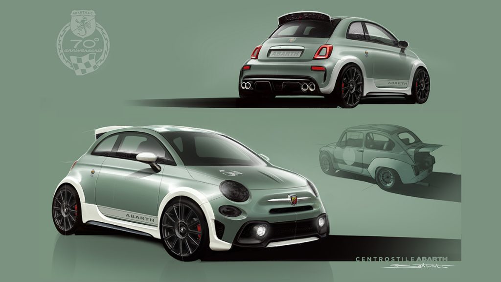 Tout savoir sur le spoiler 100 % Abarth Abarth 695 70° Anniversario and 1966 Abarth 1000 Corsa - sketches