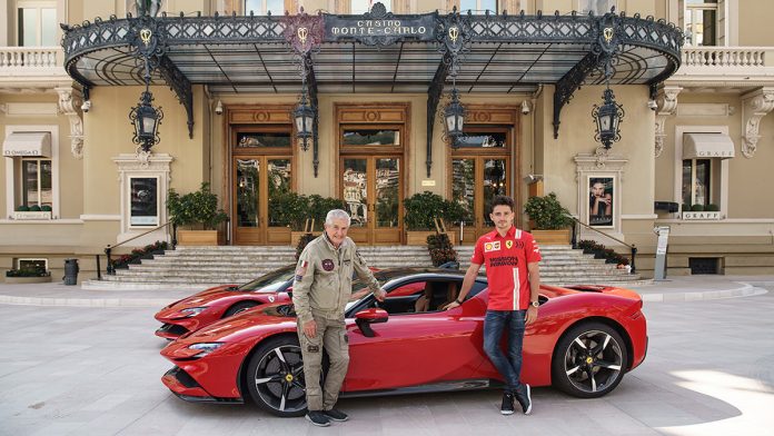 Charles Leclerc et la Ferrari SF90 Stradale à la téte de l'affiche du "Grand Rendez-Vous" de Claude Lelouch