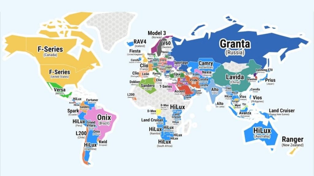 Les Voitures les plus vendues au monde, par pays