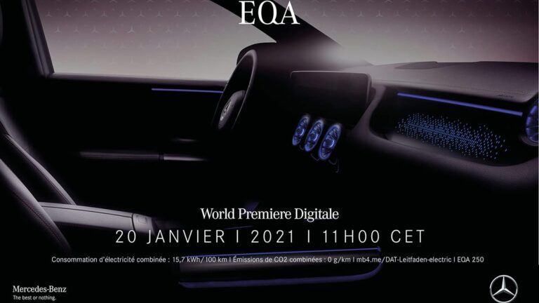 Mercedes : Première Mondiale Digitale du Nouvel EQA ce mercredi Mercedes EQA 2021