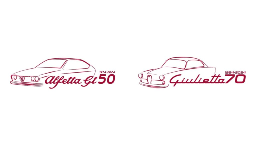 Alfa Romeo marque les 70 ans de l'Alfa Romeo Giulietta et les 50 ans de l'Alfetta GT avec le lancement de nouveaux logos, conçus par le _Centro Stile_