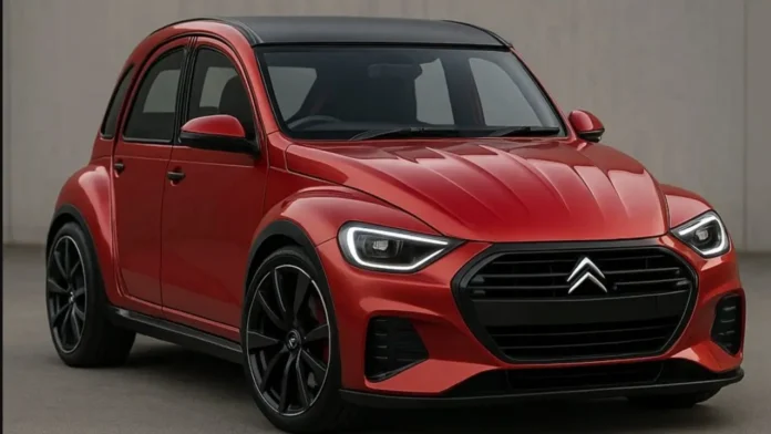 Rendu du concept de la future Citroën 2CV 2027 micro-hybride, une citadine rétro-moderne