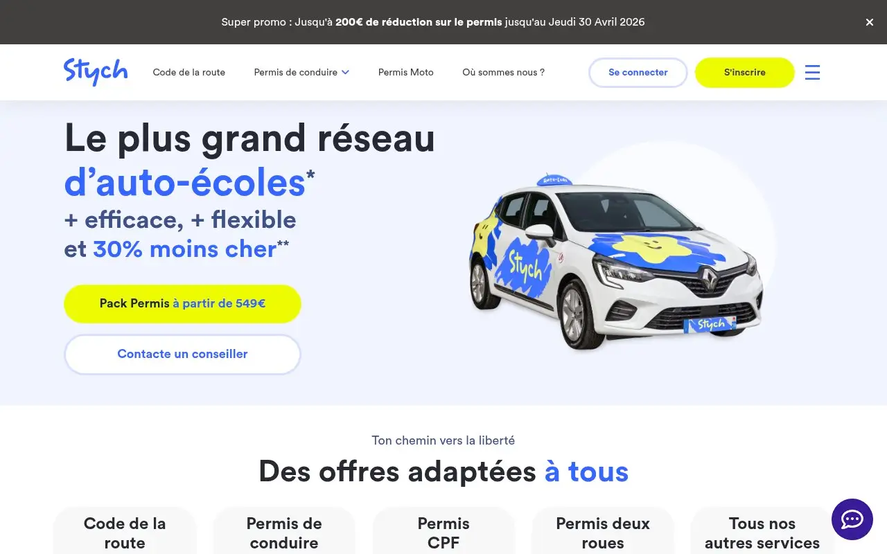 Stych – Le code gratuit et la conduite flexible pour un permis rapide