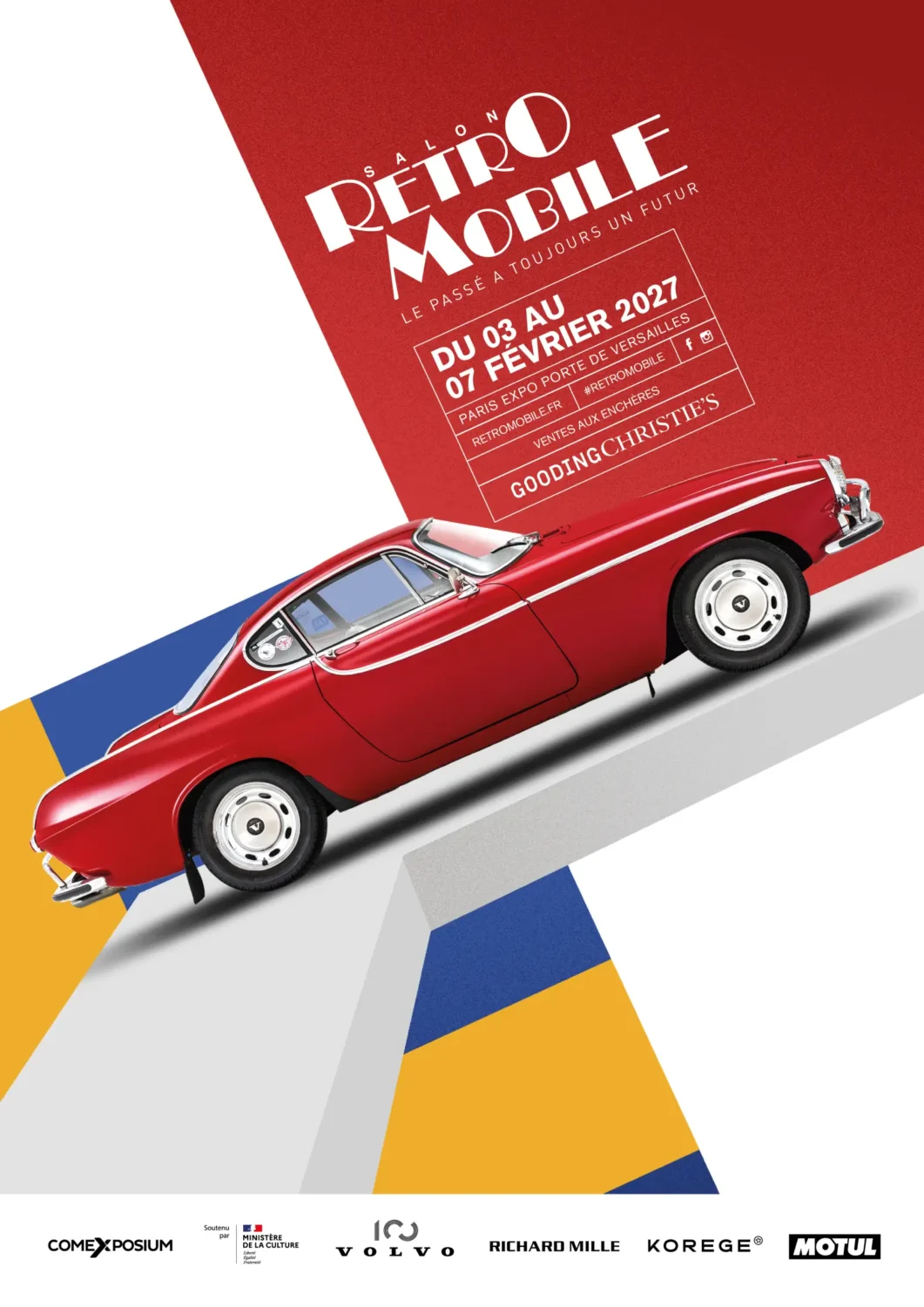 Affiche Rétromobile 2027 avec la Volvo P1800S d’Irv Gordon